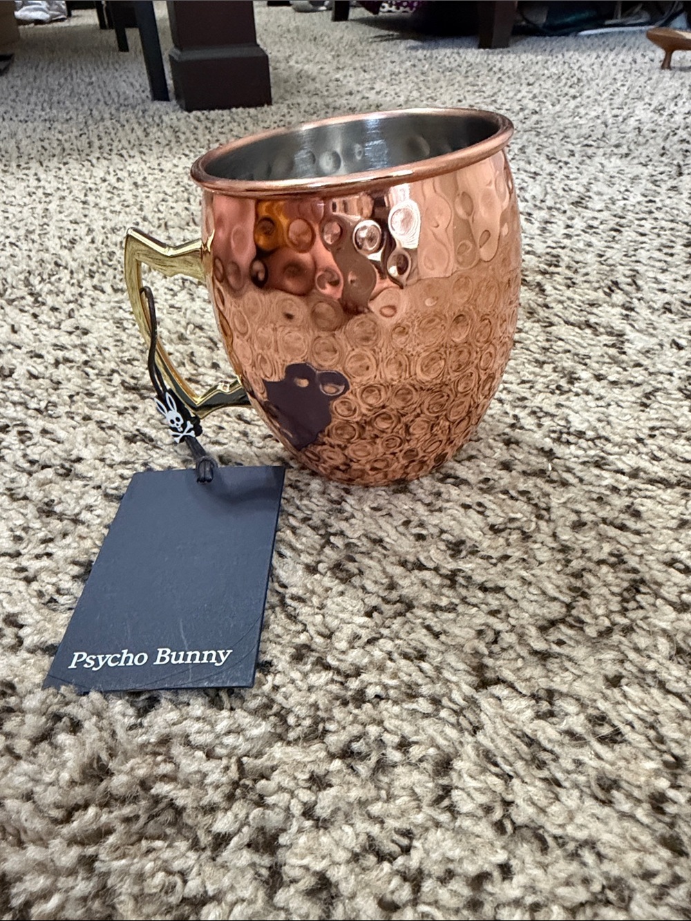 Psycho Bunny Copper Hammered Moscow Mule Mug with Gold Handle